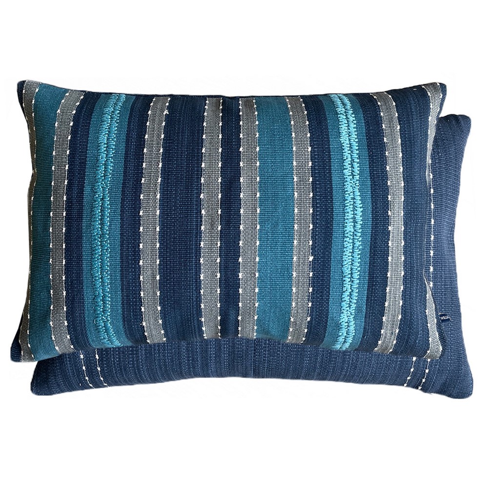 Naraya Cotton Embroidered Cushion by William Yeoward in Indigo Blue